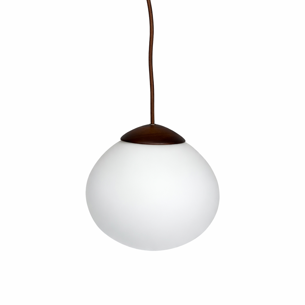 Hanglamp Glas - Ø21 x H18 cm - Walnoot Hout