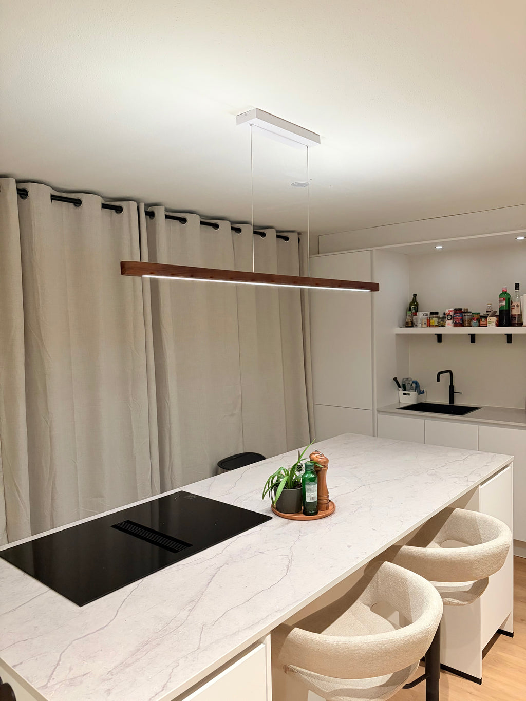 Hanglamp Hout - Massief Walnoot - 120 cm - Ovaal