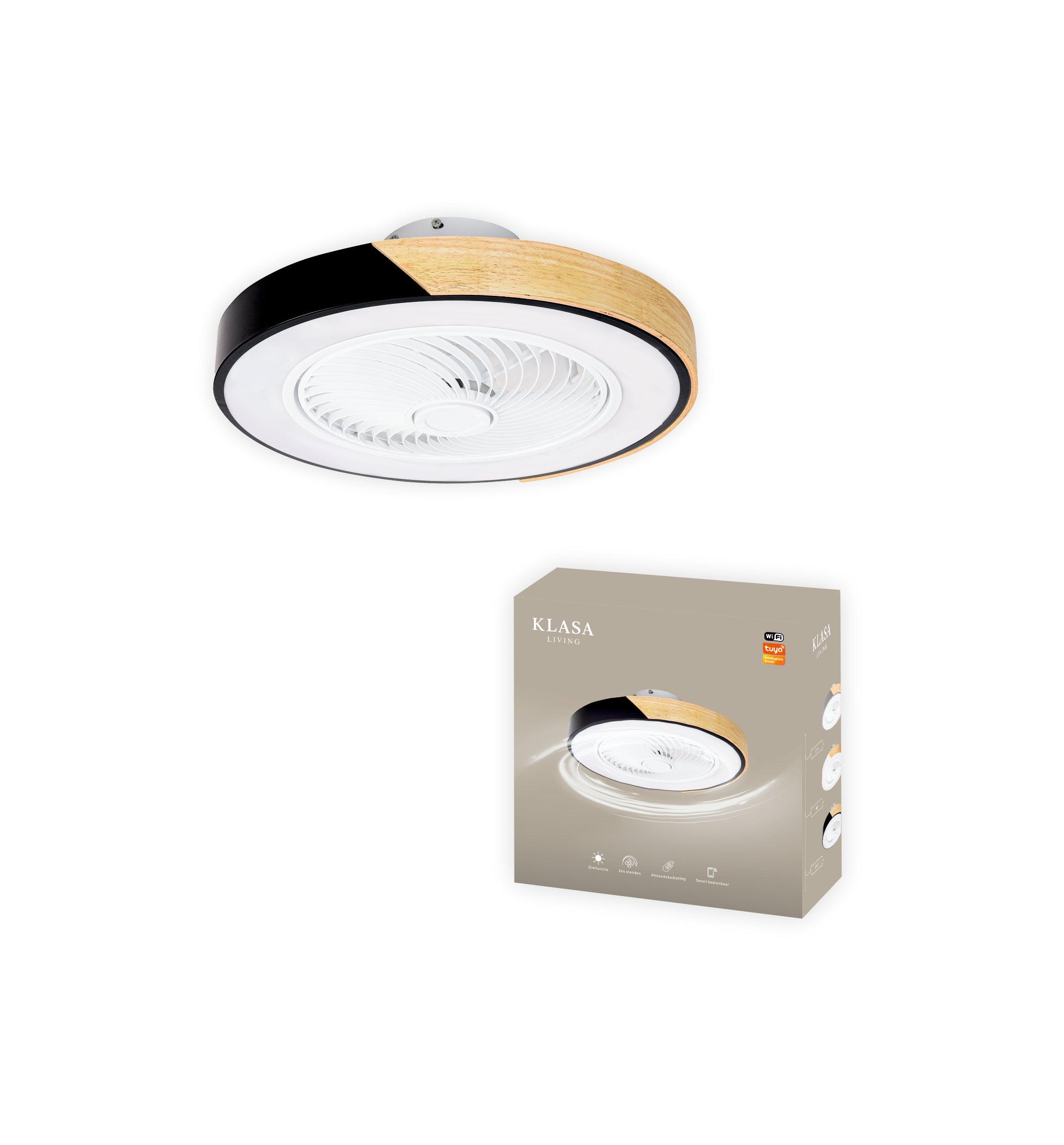 Plafondventilator met Verlichting | Ø 52 cm | Zwart + Hout