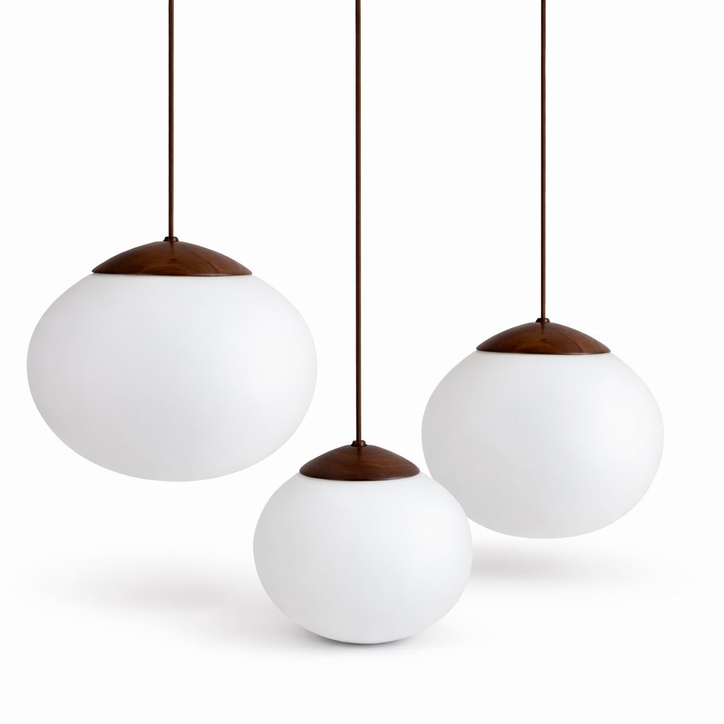 Hanglamp Glas - Ø21 x H18 cm - Walnoot Hout