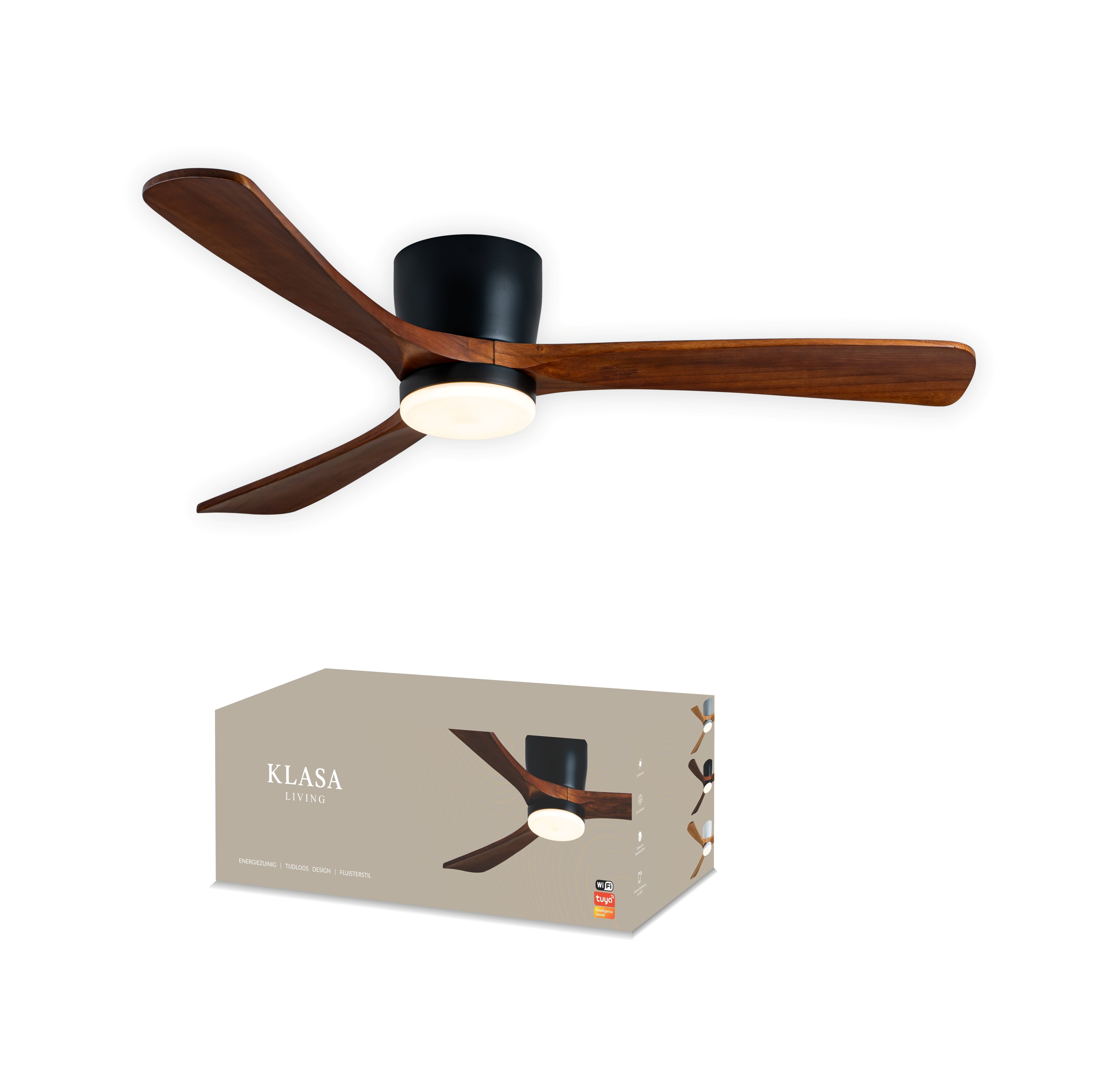 Plafondventilator met Verlichting | ø 132 cm | Zwart + Hout