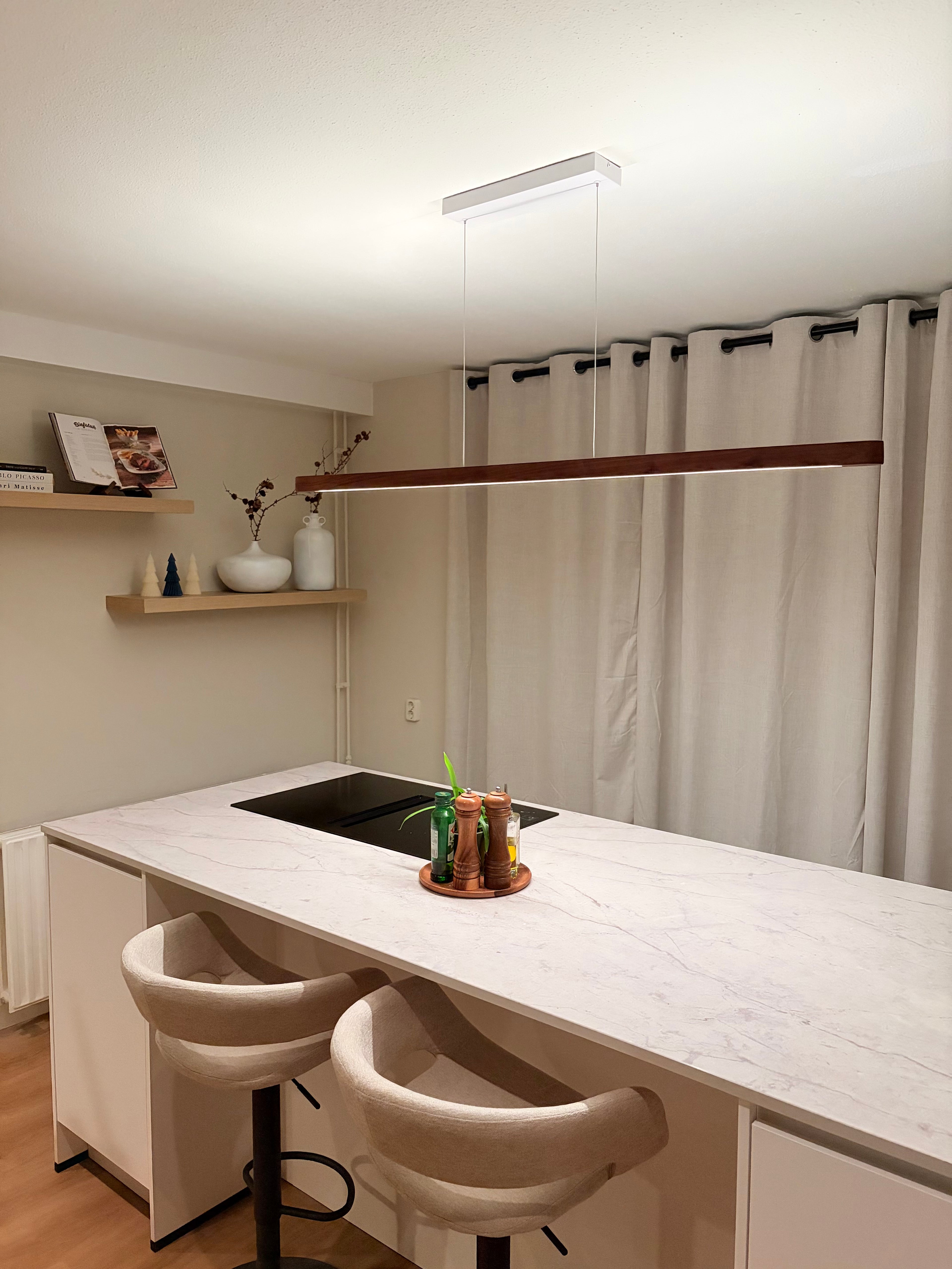 Hanglamp Hout - Massief Walnoot - 120 cm - Ovaal