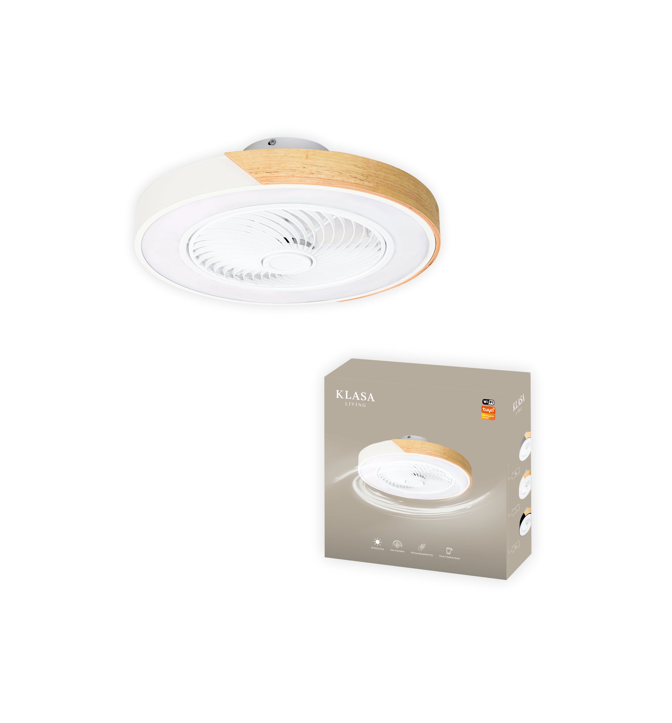 Plafondventilator met Verlichting | Ø 52 cm | Wit + Hout