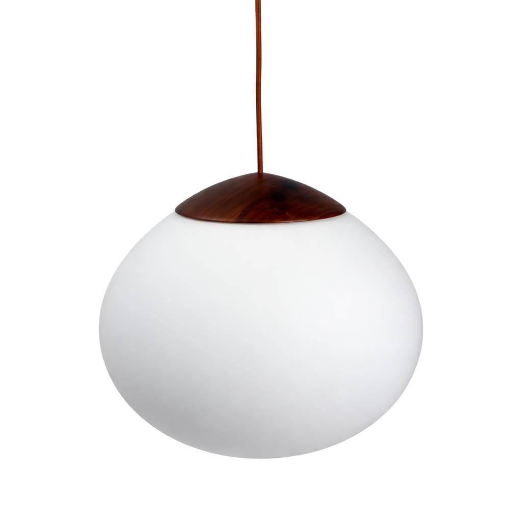 Hanglamp Glas - Ø41 cm - Walnoot Hout