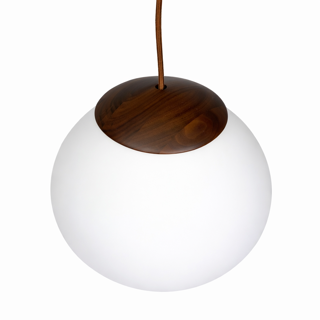 Hanglamp Glas - Ø21 x H18 cm - Walnoot Hout