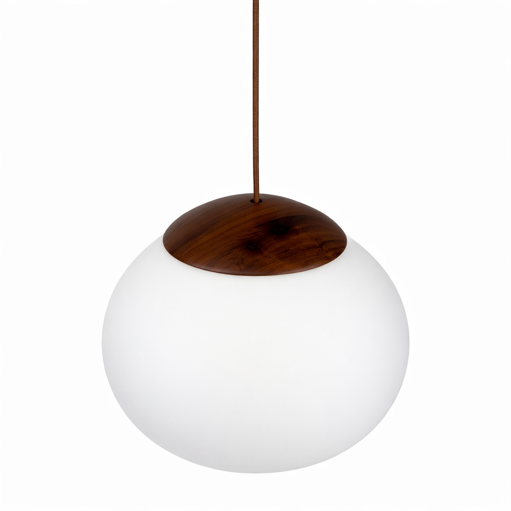 Hanglamp Glas - Ø41 cm - Walnoot Hout