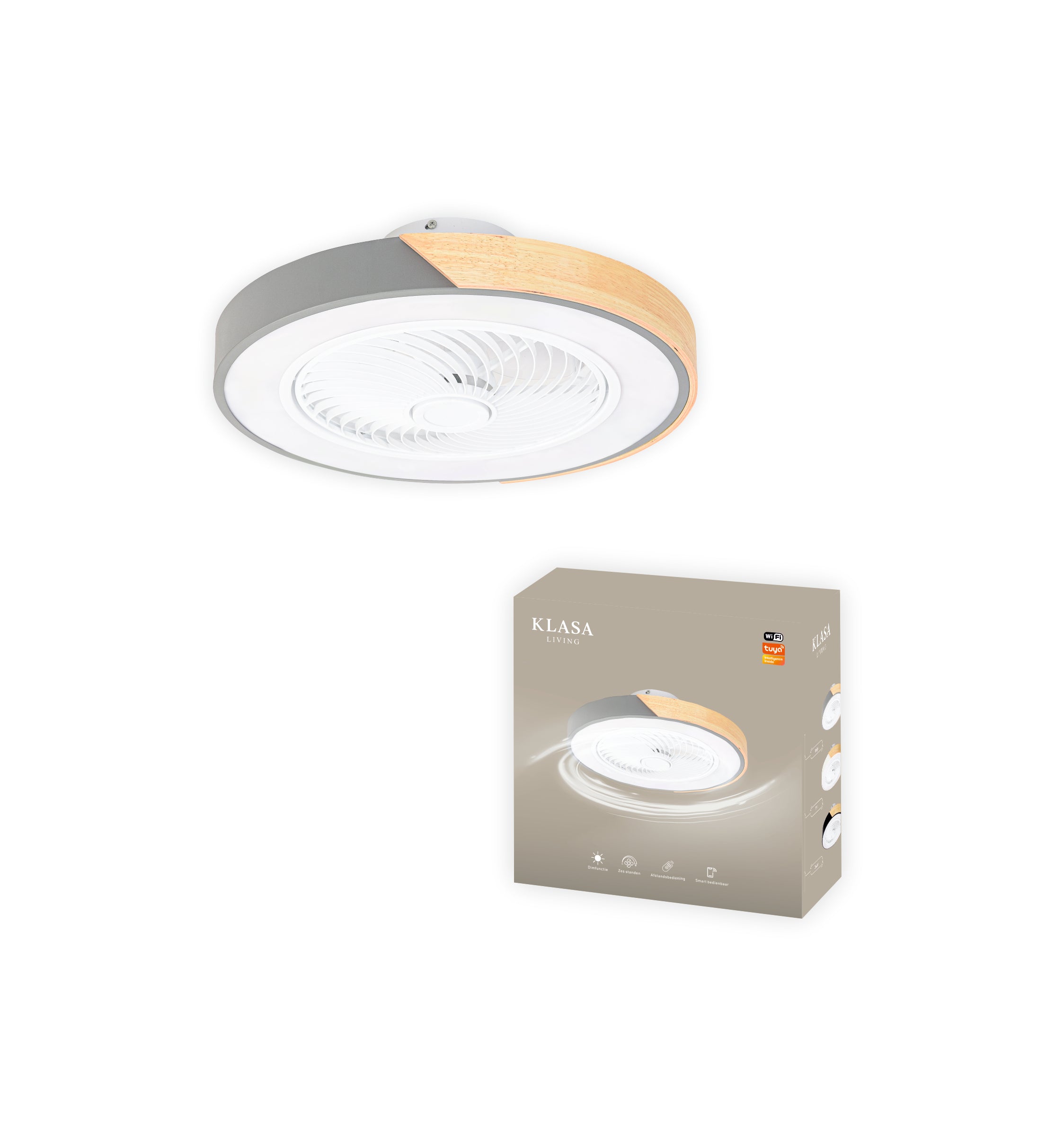 Plafondventilator met Verlichting | Ø 52 cm | Grijs + Hout