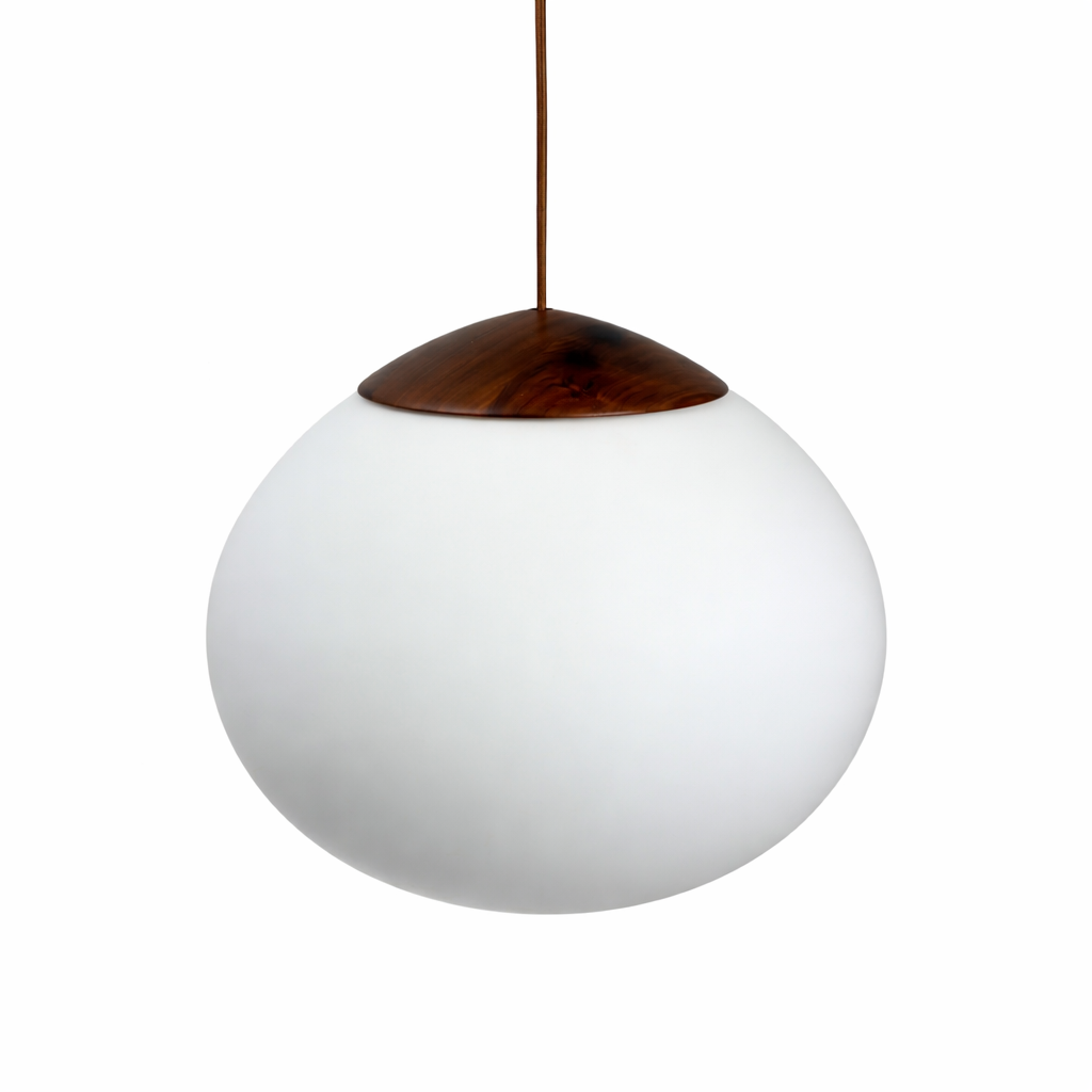 Hanglamp Glas - Ø32 cm - Walnoot Hout