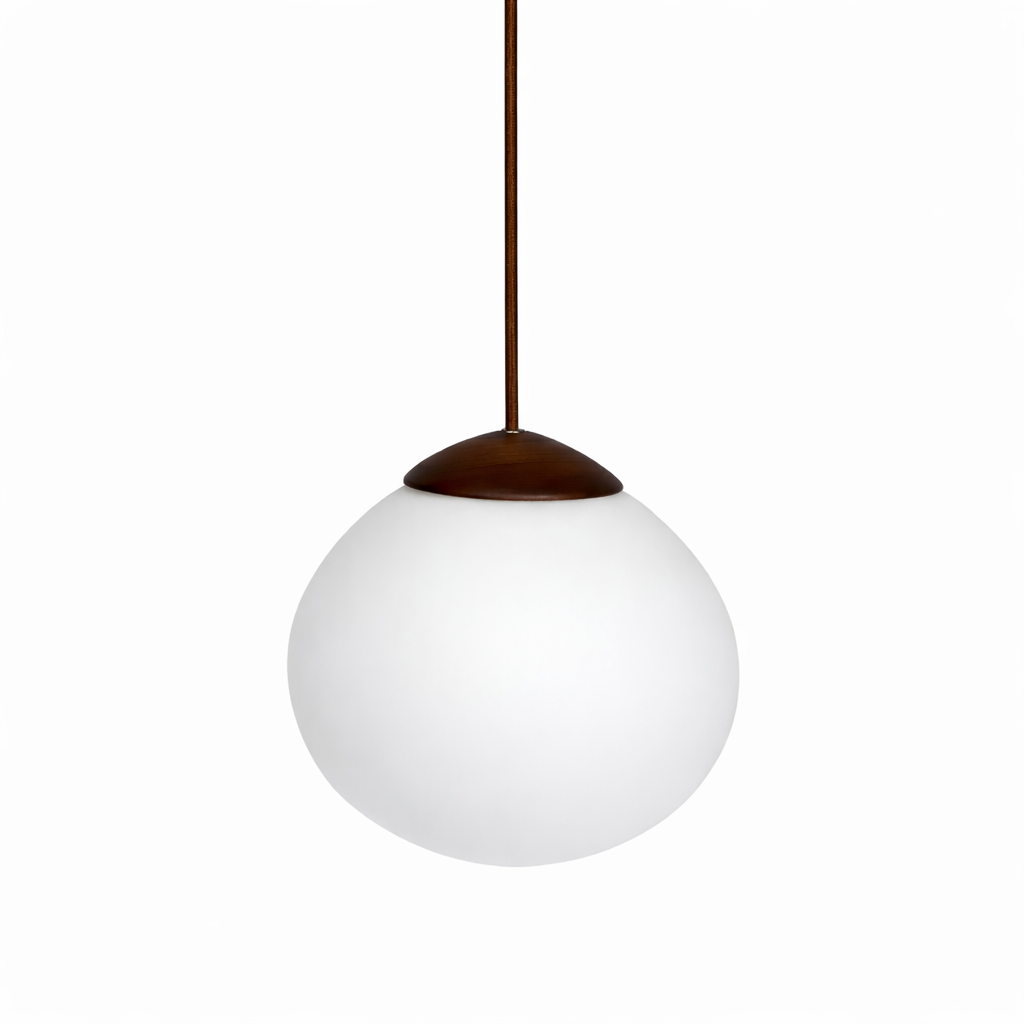 Hanglamp Glas - Ø21 x H18 cm - Walnoot Hout