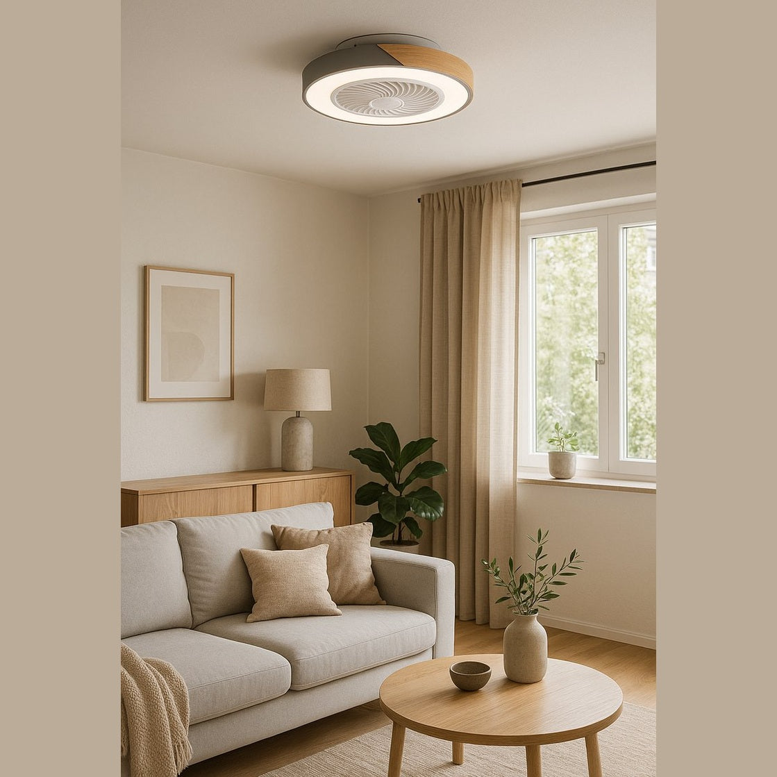 Plafondventilator met Verlichting | Ø 52 cm | Grijs + Hout