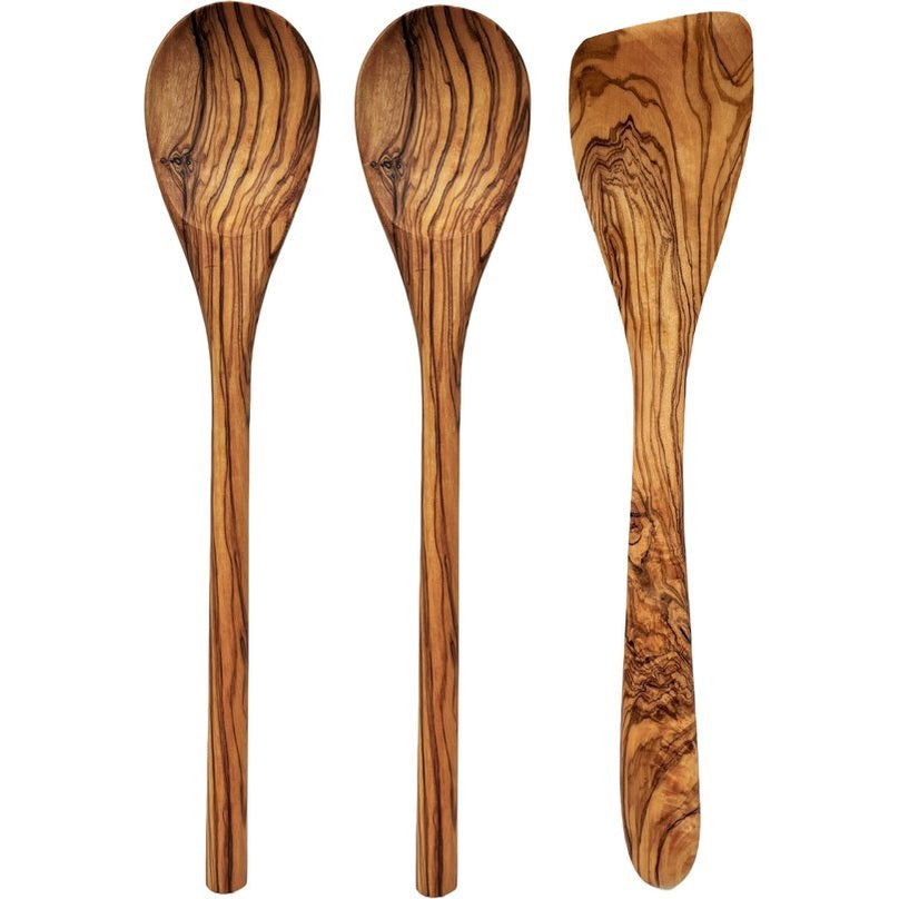 Keukengerei Set | Pollepel (2x) | Spatel (1x) | Olijfhout | 30 cm